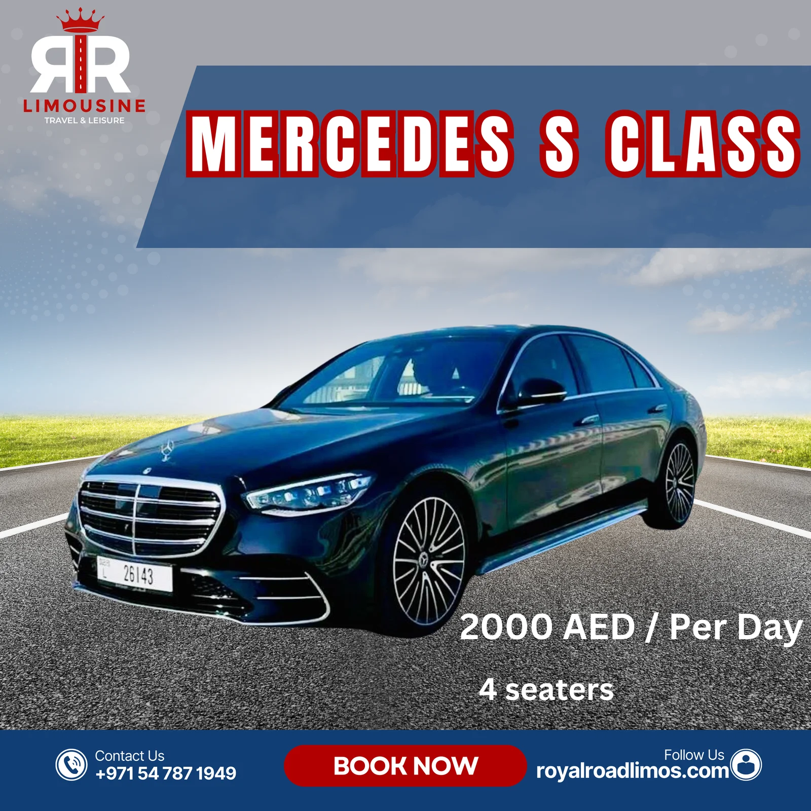 Black Mercedes S-Class for rent in Dubai, 4 seater
