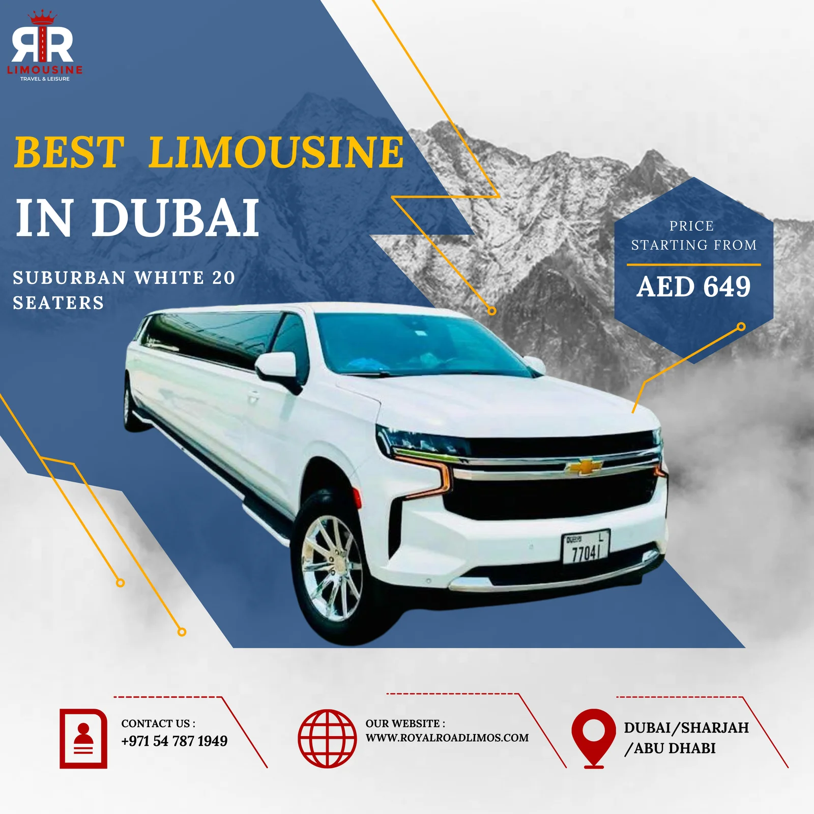White Chevrolet Suburban stretch limousine in Dubai