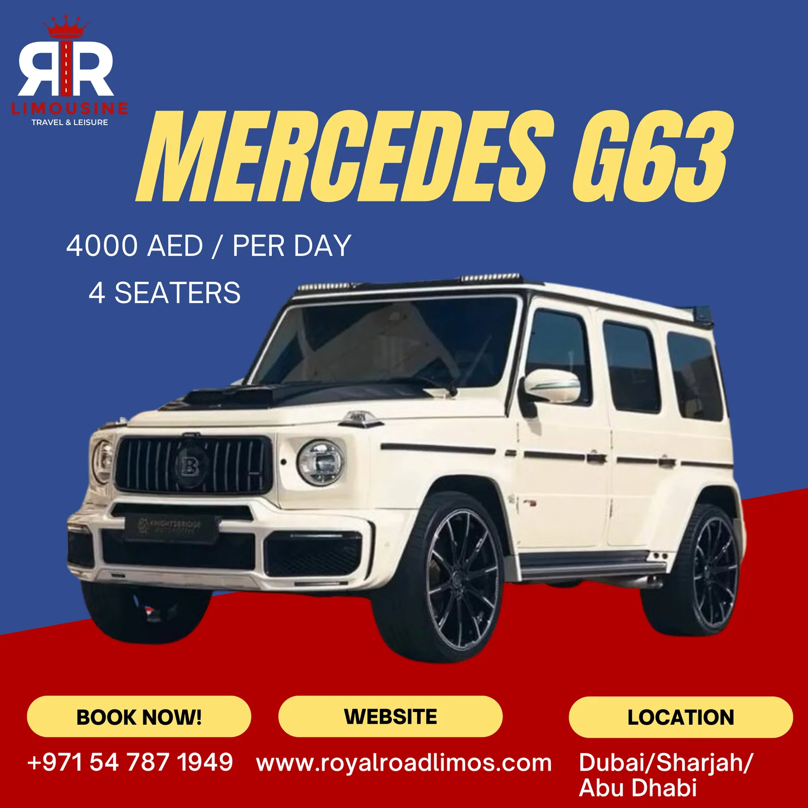 White Mercedes G63 for rent in Dubai