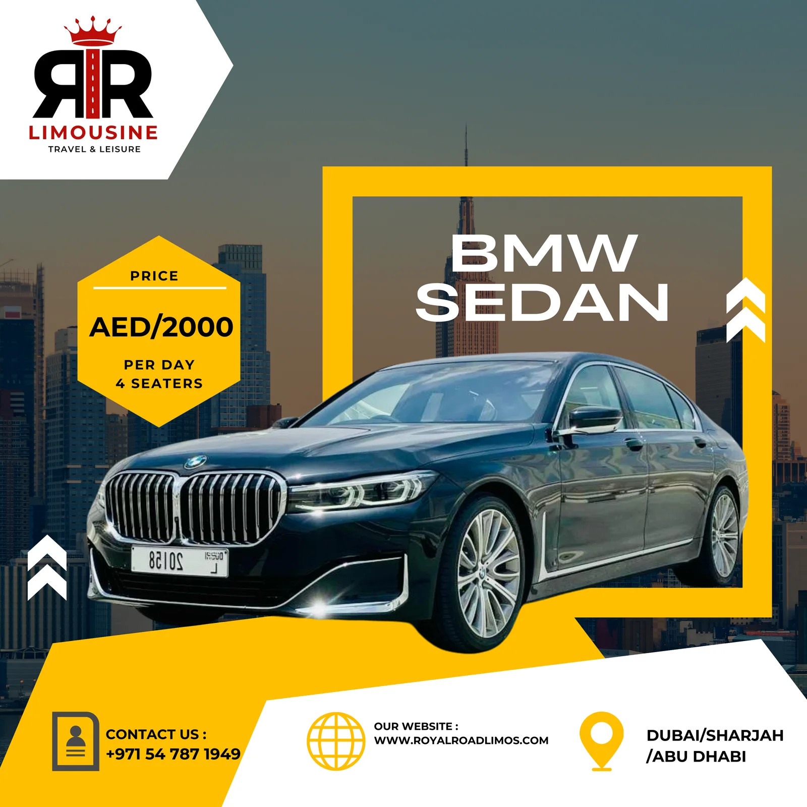 Black BMW 7 Series sedan for rent in Dubai
